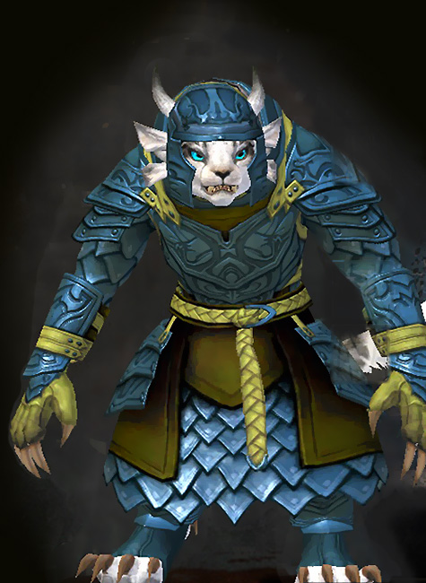 Female - Banded Guild Wars 2 Charr Heavy Female Armor Set - Dyed Green & Blue - Banded