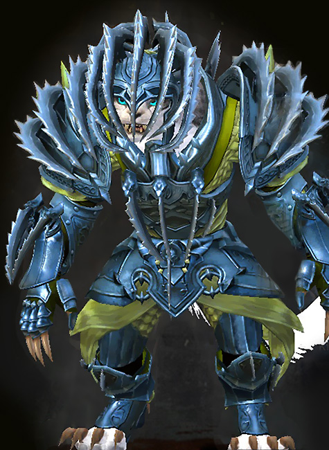 Female Heart of Thorns - Bladed Guild Wars 2 Charr Heavy Female Heart of Thorns Armor Set - Dyed Green & Blue - Bladed