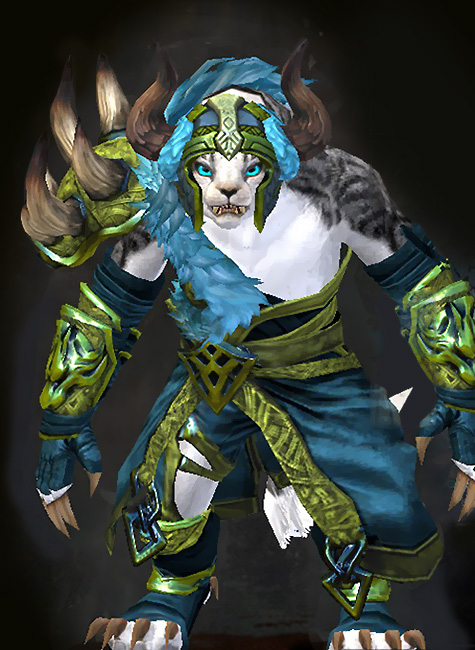 Female Gem Store - Braham's Guild Wars 2 Charr Heavy Female Gem Armor Set - Dyed Green & Blue - Braham's