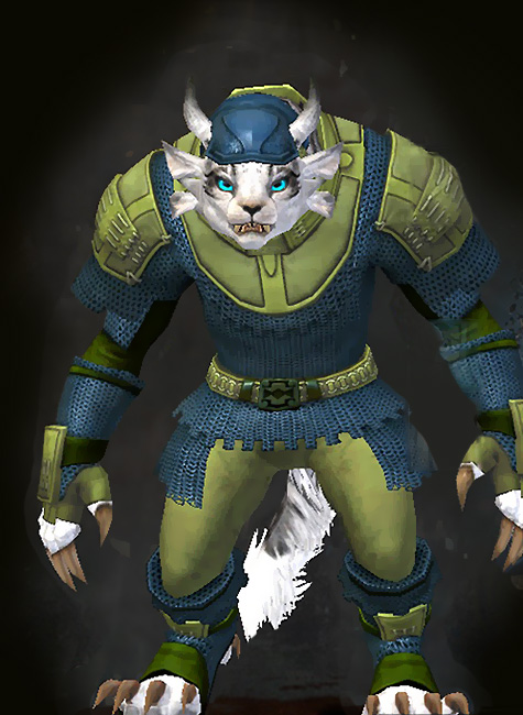 Female Crafted - Chain Guild Wars 2 Charr Heavy Female Crafted Armor Set - Dyed Green & Blue - Chain