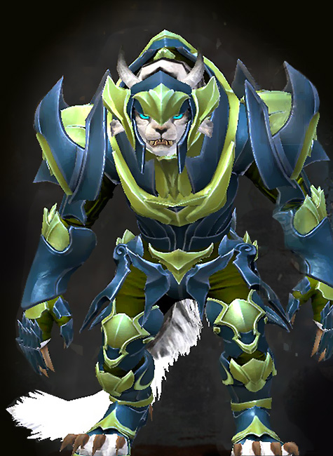 Female Crafted - Experimental Envoy Guild Wars 2 Charr Heavy Female Crafted Armor Set - Dyed Green & Blue - Experimental Envoy