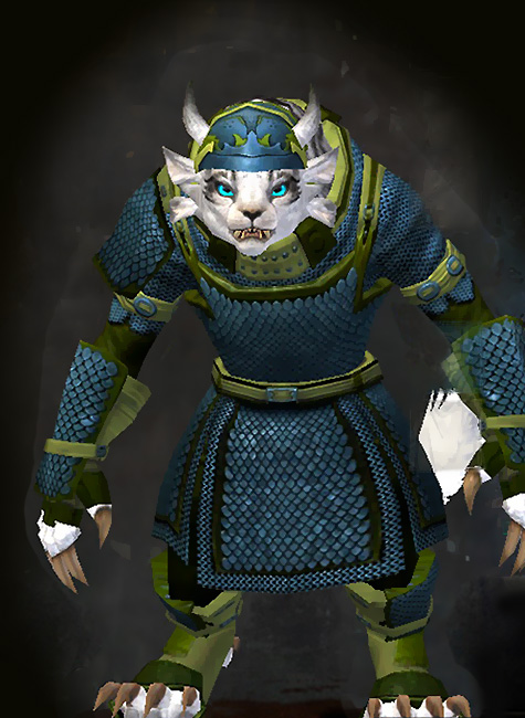 Female PvP - Heavy Scale Guild Wars 2 Charr Heavy Female PvP Armor Set - Dyed Green & Blue - Heavy Scale