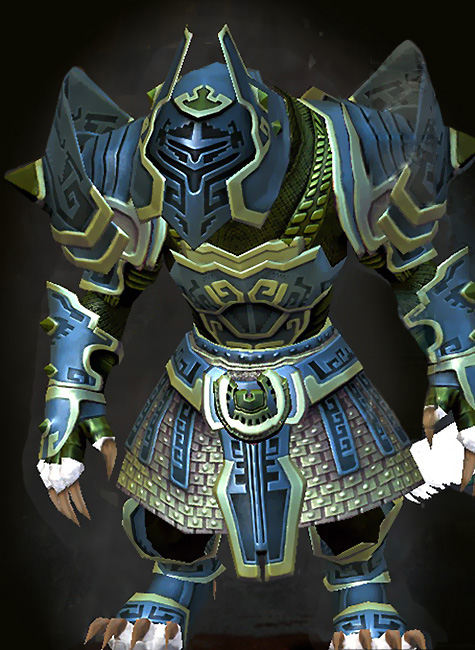 Female Dungeon Crucible of Eternity - Inquest Guild Wars 2 Charr Heavy Female Dungeon Armor Set - Dyed Green & Blue - Inquest
