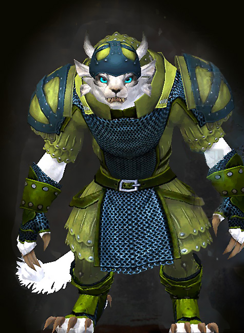 Female Karma - Militia Guild Wars 2 Charr Heavy Female Karma Armor Set - Dyed Green & Blue - Militia