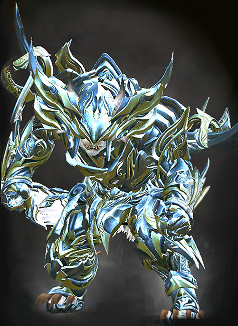 Female Crafted - Perfected Envoy - Wielded Guild Wars 2 Charr Heavy Female Crafted Armor Set - Dyed Green & Blue - Perfected Envoy - Wielded