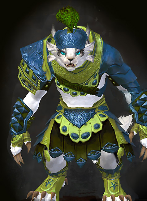 Female Karma - Pit Fighter Guild Wars 2 Charr Heavy Female Karma Armor Set - Dyed Green & Blue - Pit Fighter