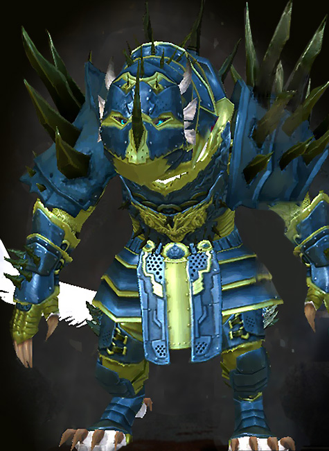 Female Cultural Tier 1 - Commander's Guild Wars 2 Charr Heavy Female Cultural Armor Set - Dyed Green & Blue - Commander's