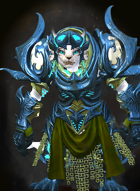 Female Path of Fire - Warbeast Guild Wars 2 Charr Heavy Female Path of Fire Armor Set - Dyed Green & Blue - Elonian