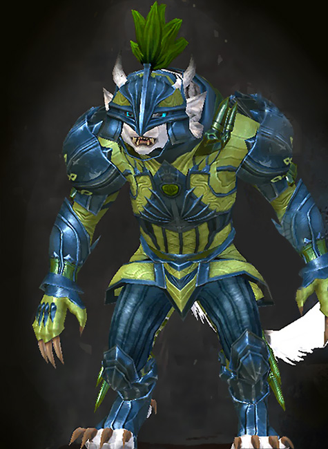 Female Order of Whispers - Whisper's Secret Guild Wars 2 Charr Heavy Female Order Armor Set - Dyed Green & Blue - Whisper's Secret