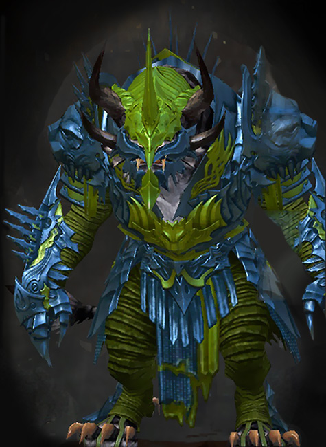 Male Cultural Tier 3 - Protector's Guild Wars 2 Charr Heavy Male Cultural Armor Set - Dyed Green & Blue - Protector's