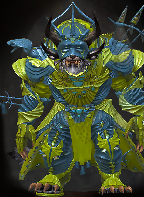 Male Path of Fire - Funerary Guild Wars 2 Charr Heavy Male Path of Fire Armor Set - Dyed Green & Blue - Funerary