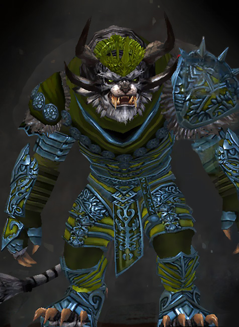 Male Crafted - Illustrious Guild Wars 2 Charr Heavy Male Crafted Armor Set - Dyed Green & Blue - Illustrious