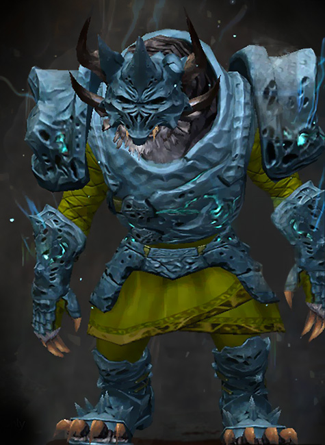 Male Heart of Thorns - Leystone Guild Wars 2 Charr Heavy Male Heart of Thorns Armor Set - Dyed Green & Blue - Leystone