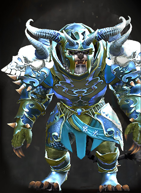 Male WvW - Mistforged Triumphant Hero's Guild Wars 2 Charr Heavy Male WvW Armor Set - Dyed Green & Blue - Mistforged Triumphant Hero's