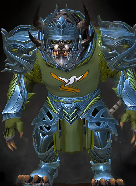 Male Crafted - Ornate Guild Guild Wars 2 Charr Heavy Male Crafted Armor Set - Dyed Green & Blue - Ornate Guild