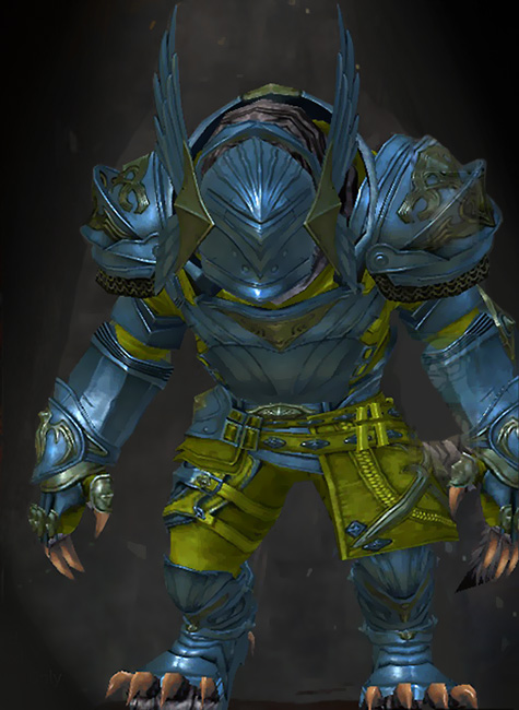 Male Gem Store - Phalanx Guild Wars 2 Charr Heavy Male Gem Armor Set - Dyed Green & Blue - Phalanx