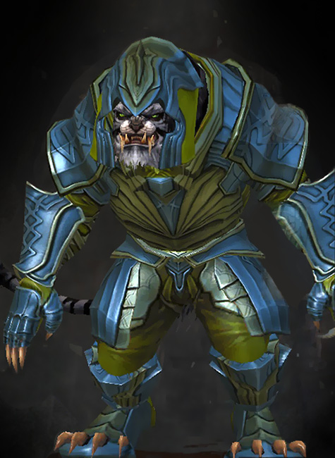 Male Order Durmand Priory - Priory's Historical Guild Wars 2 Charr Heavy Male Order Armor Set - Dyed Green & Blue - Priory's Historical