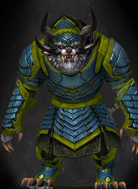 Male - Reinforced Scale Guild Wars 2 Charr Heavy Male Armor Set - Dyed Green & Blue - Reinforced ßScale