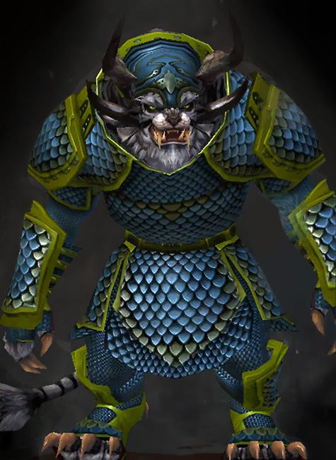 Male Crafted - Scale Guild Wars 2 Charr Heavy Male Crafted Armor Set - Dyed Green & Blue - Scale