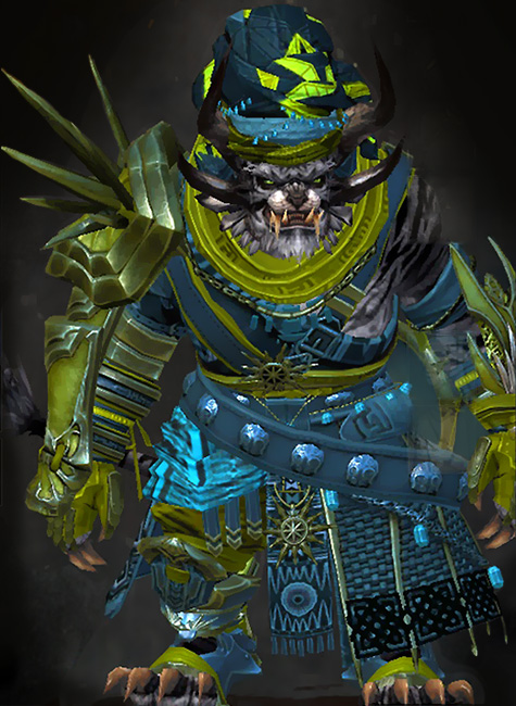 Male Path of Fire - Spearmarshal's Guild Wars 2 Charr Heavy Male Path of Fire Armor Set - Dyed Green & Blue - Spearmarshal's