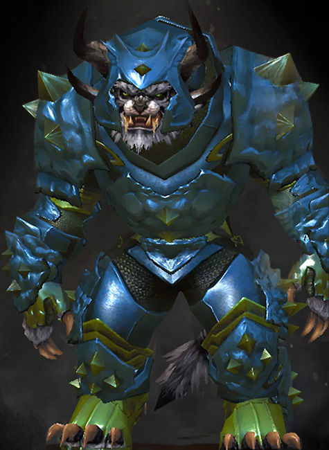 Male Karma - Studded Plate Guild Wars 2 Charr Heavy Male Karma Armor Set - Dyed Green & Blue - Studded Plate