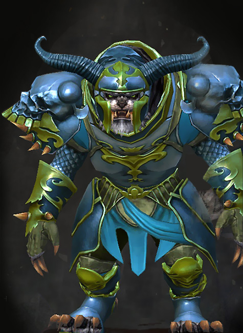 Male WvW - Triumphant Guild Wars 2 Charr Heavy Male WvW Armor Set - Dyed Green & Blue - Triumphant