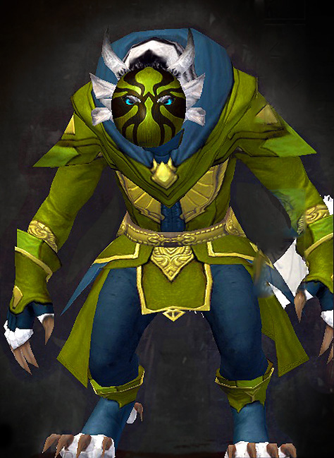 Female Crafted - Acolyte Guild Wars 2 Charr Light Female Crafted Armor Set - Dyed Green & Blue - Acolyte