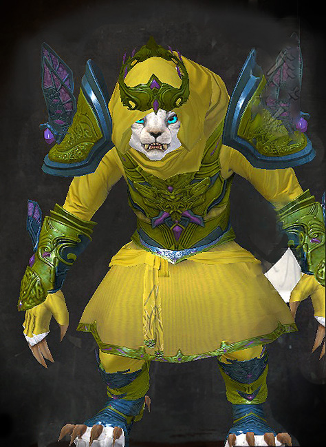 Female PvP - Ardent Glorious Guild Wars 2 Charr Light Female PvP Armor Set - Dyed Green & Blue - Ardent Glorious