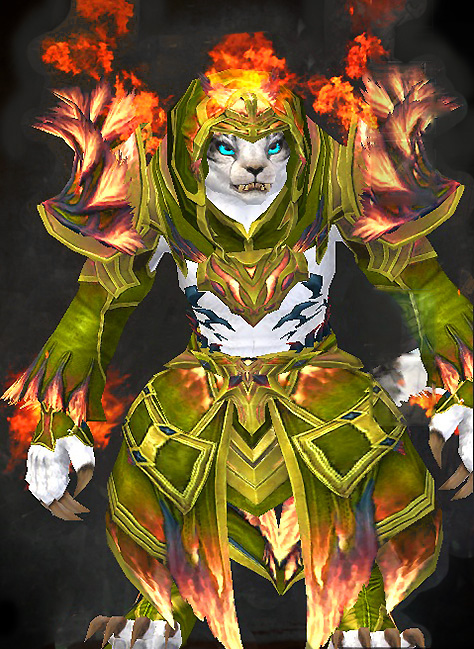 Female Gem Store - Flamekissed Guild Wars 2 Charr Light Female Gem Armor Set - Dyed Green & Blue - Flamekissed