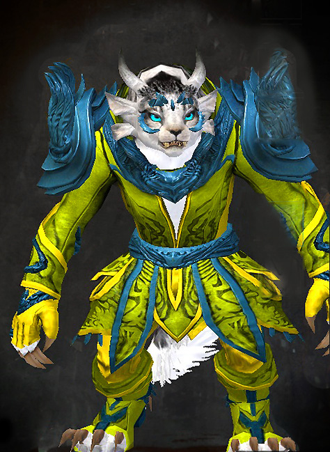 Female Gem Store - Incarnate Guild Wars 2 Charr Light Female Gem Armor Set - Dyed Green & Blue - Incarnate