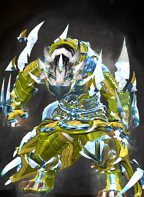 Female Crafted - Perfected Envoy - Wielded Guild Wars 2 Charr Light Female Crafted Armor Set - Dyed Green & Blue - Perfected Envoy - Wielded