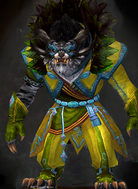 Male - Conjurer Guild Wars 2 Charr Light Male Armor Set - Dyed Green & Blue - Conjurer