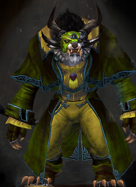Male Hall of Monuments - Heritage Guild Wars 2 Charr Light Male Hall of Monuments Armor Set - Dyed Green & Blue - Heritage