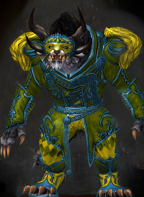 Male Crafted - Illustrious Guild Wars 2 Charr Light Male Crafted Armor Set - Dyed Green & Blue - Illustrious