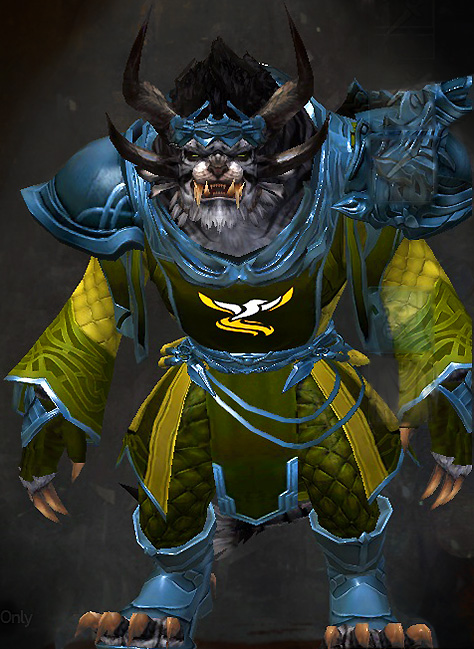 Male Crafted - Ornate Guild Guild Wars 2 Charr Light Male Crafted Armor Set - Dyed Green & Blue - Ornate Guild