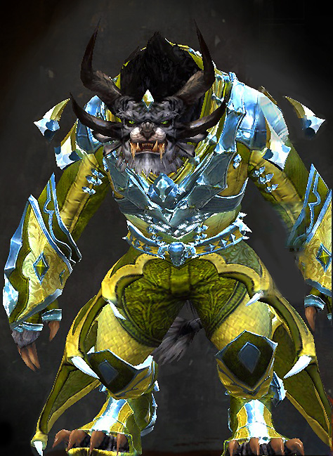 Male Crafted - Perfected Envoy Guild Wars 2 Charr Light Male Crafted Armor Set - Dyed Green & Blue - Perfected Envoy