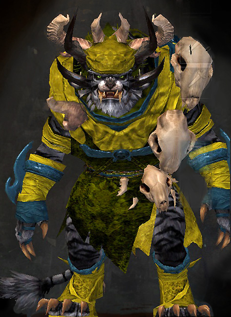 Male Karma - Primitive Guild Wars 2 Charr Light Male Karma Armor Set - Dyed Green & Blue - Primitive