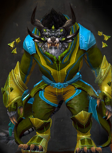 Male Crafted - Refined Envoy Guild Wars 2 Charr Light Male Crafted Armor Set - Dyed Green & Blue - Refined Envoy