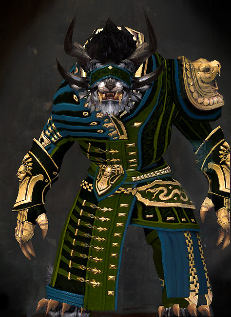 Male - Seer Guild Wars 2 Charr Light Male Armor Set - Dyed Green & Blue - Seer