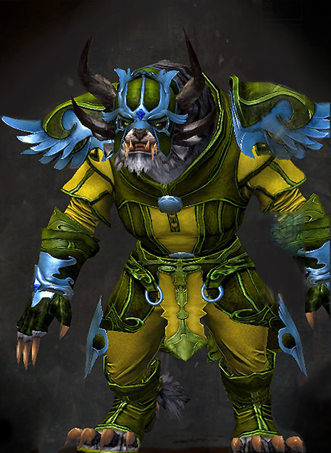 Male WvW - Triumphant Guild Wars 2 Charr Light Male WvW Armor Set - Dyed Green & Blue - Triumphant