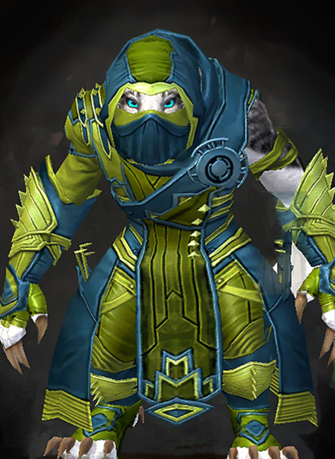 Female Dungeon Crucible of Eternity - Inquest Guild Wars 2 Charr Medium Female Dungeon Armor Set - Dyed Green & Blue - Inquest
