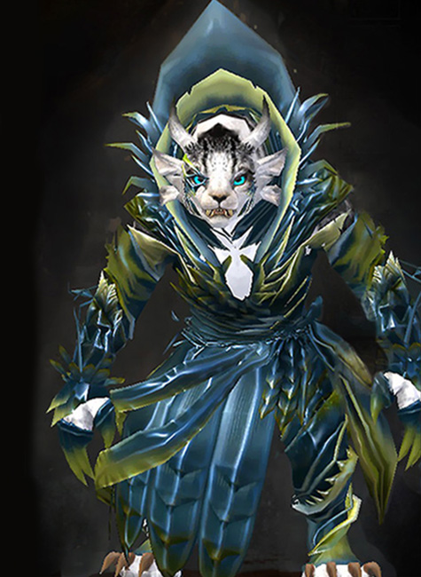 Female Dungeon Twilight Arbor - Nightmare Court Guild Wars 2 Charr Medium Female Dungeon Armor Set - Dyed Green & Blue - Nightmare Court