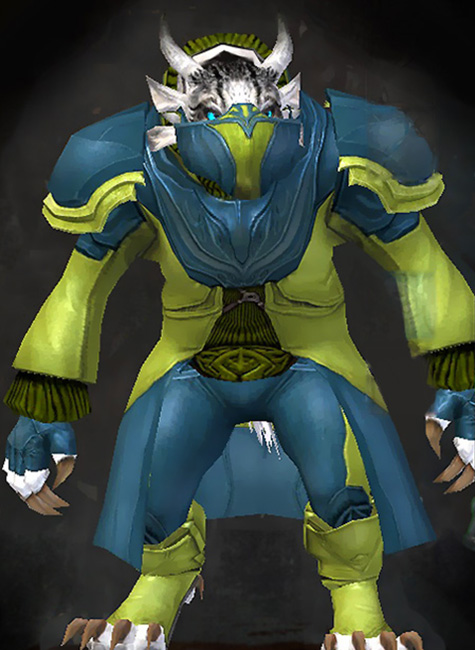 Female - Swindler Guild Wars 2 Charr Medium Female Armor Set - Dyed Green & Blue - Swindler