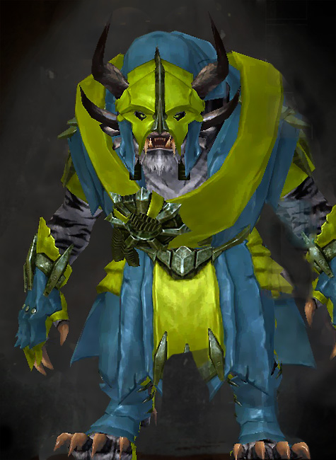 Male Cultural Tier 1 - Drover Guild Wars 2 Charr Medium Male Cultural Armor Set - Dyed Green & Blue - Drover