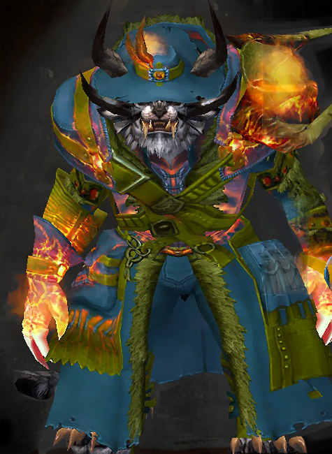 Male Gem Store - Flamewalker Guild Wars 2 Charr Medium Male Gem Armor Set - Dyed Green & Blue - Flamewalker