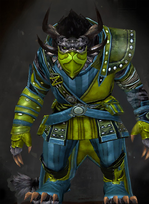 Male Hall of Monuments - Heritage Guild Wars 2 Charr Medium Male Hall of Monuments Armor Set - Dyed Green & Blue - Heritage