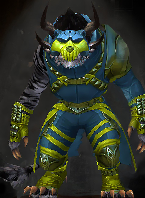 Male Dungeon Honor of the Waves - Armor of Koda Guild Wars 2 Charr Medium Male Dungeon Armor Set - Dyed Green & Blue - Armor of Koda