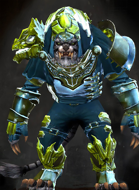 Male Crafted - Perfected Envoy Guild Wars 2 Charr Medium Male Crafted Armor Set - Dyed Green & Blue - Perfected Envoy