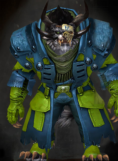Male Crafted - Rascal Guild Wars 2 Charr Medium Male Crafted Armor Set - Dyed Green & Blue - Rascal