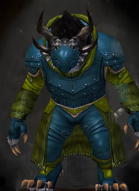 Male Crafted - Seeker Guild Wars 2 Charr Medium Male Crafted Armor Set - Dyed Green & Blue - Seeker